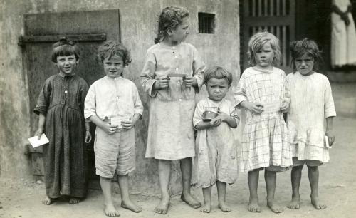 Children outside the public bath house at Patterson Park who have not yet learned to bathe regularly, August 1916.